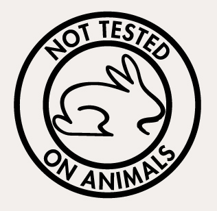 A circular logo with a rabbit and 'Not Tested on Animals' text.
